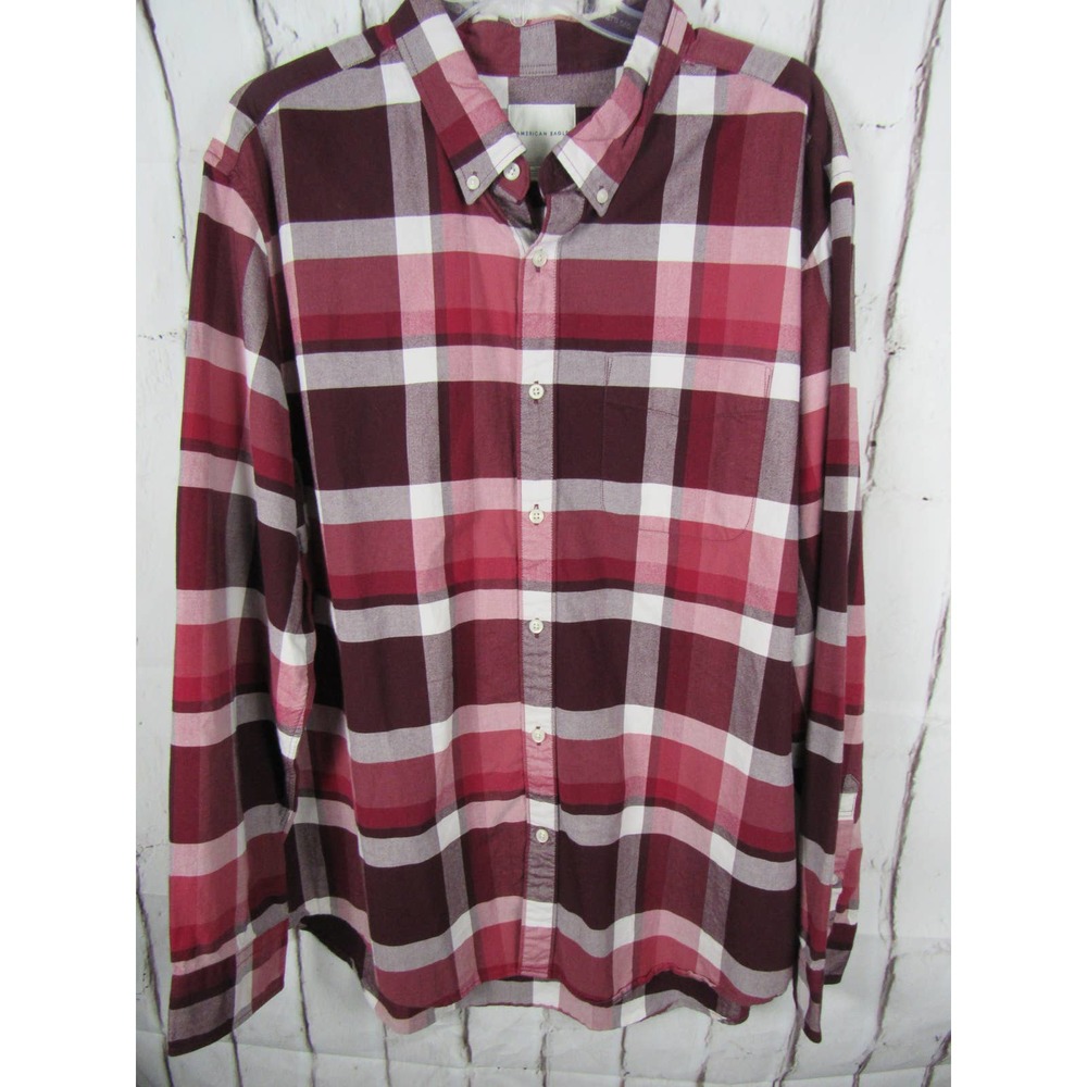 American Eagle Men's Burgundy Plaid Button Front XXL Shirt - Picture 1 of 5